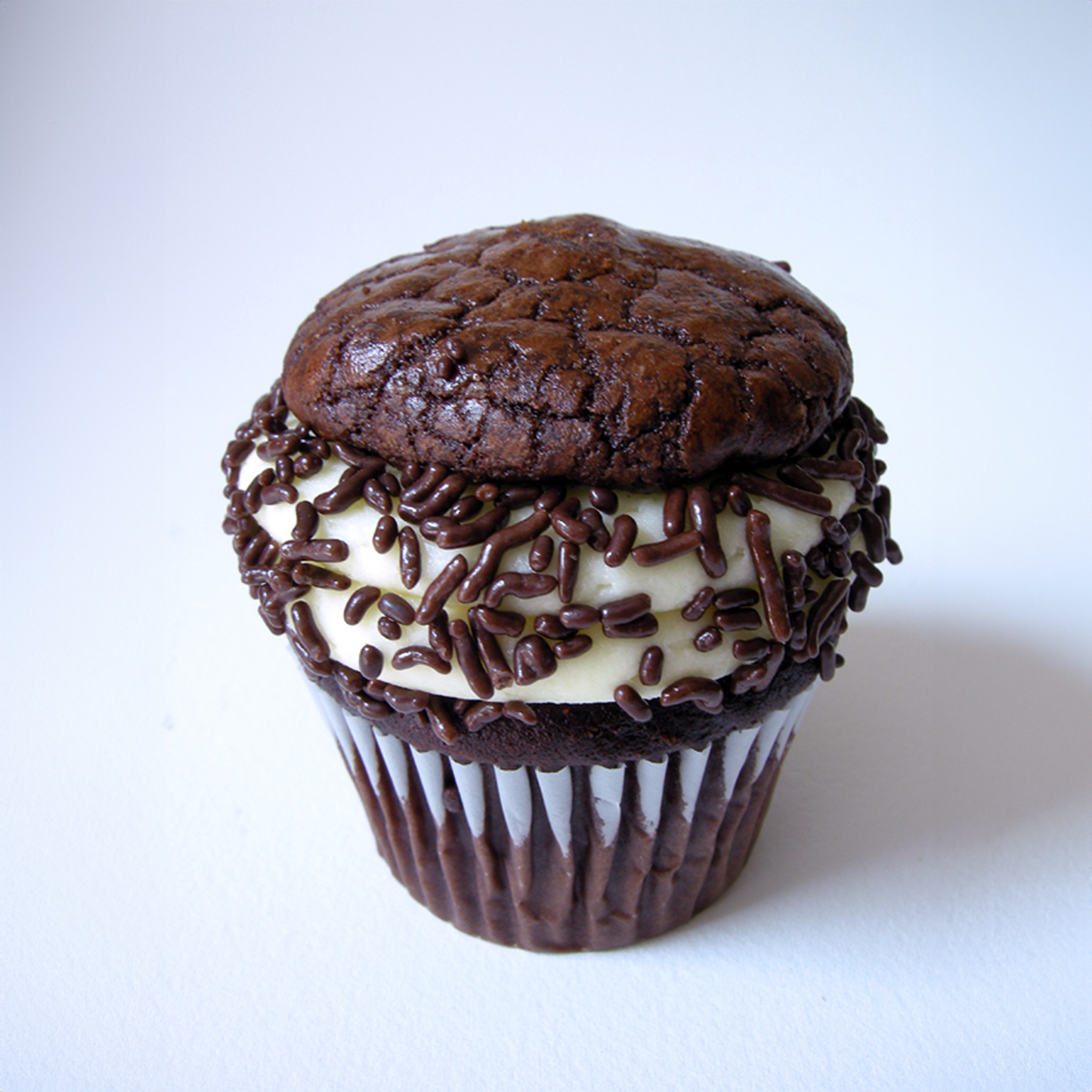 Choco cookies kosher cupcake, close up of cookie topping