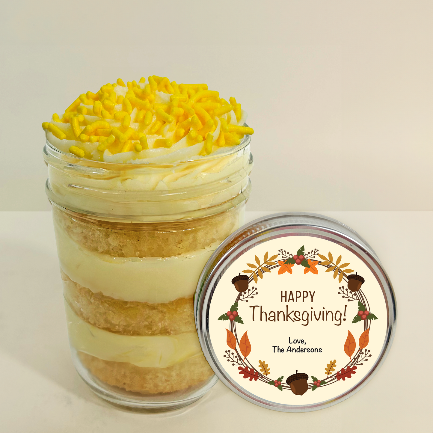 Lid label detail on a lemon kosher cupcake jar.