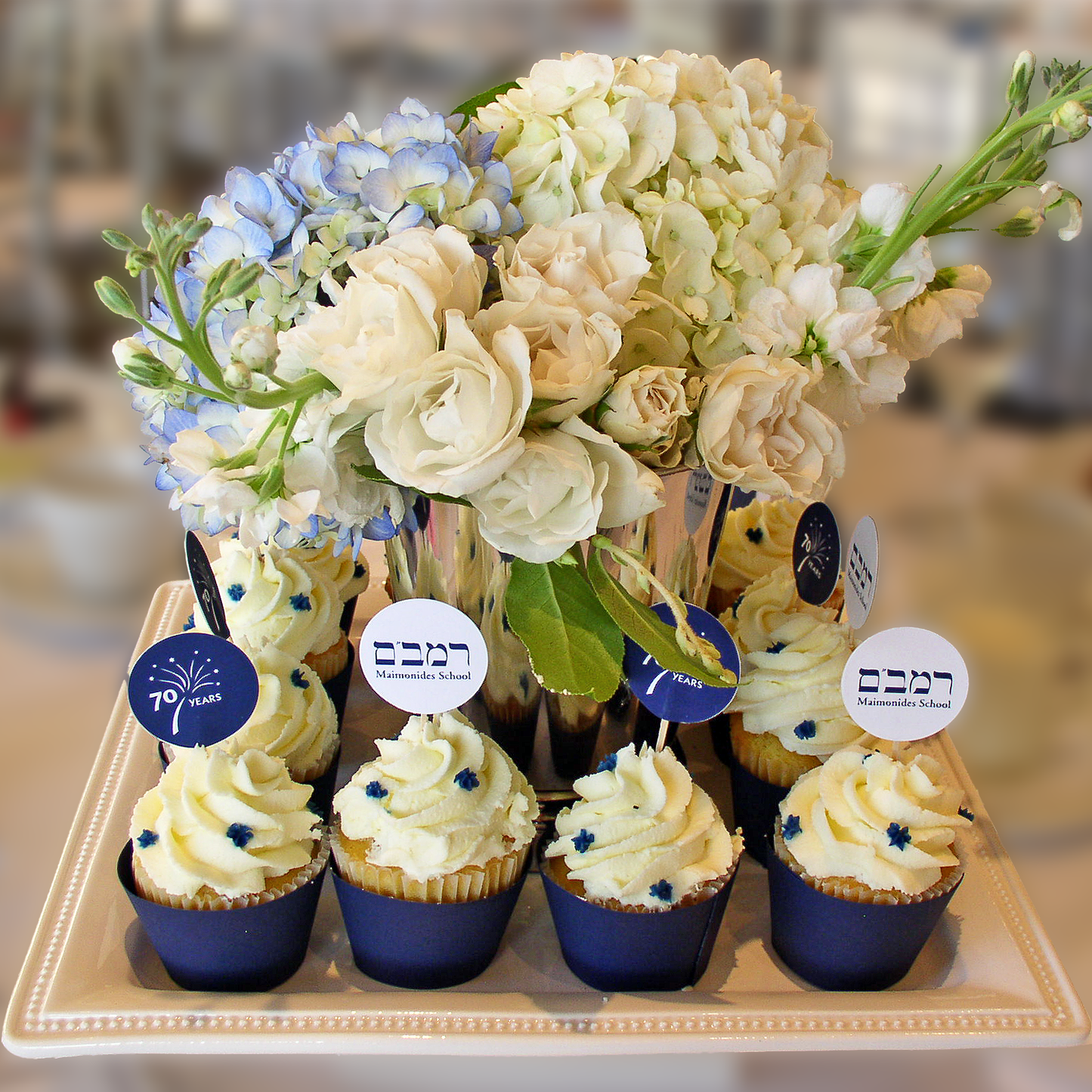 Custom branding kosher cupcake with hand finished logo topper