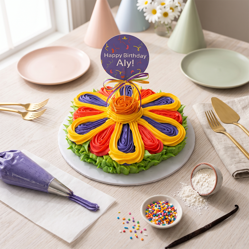 Celebration Bloom Kosher Cupcake Cake, pull-apart cupcake arrangement in purple and yellow
