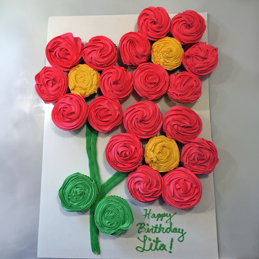 Red Flower Cupcake Cake