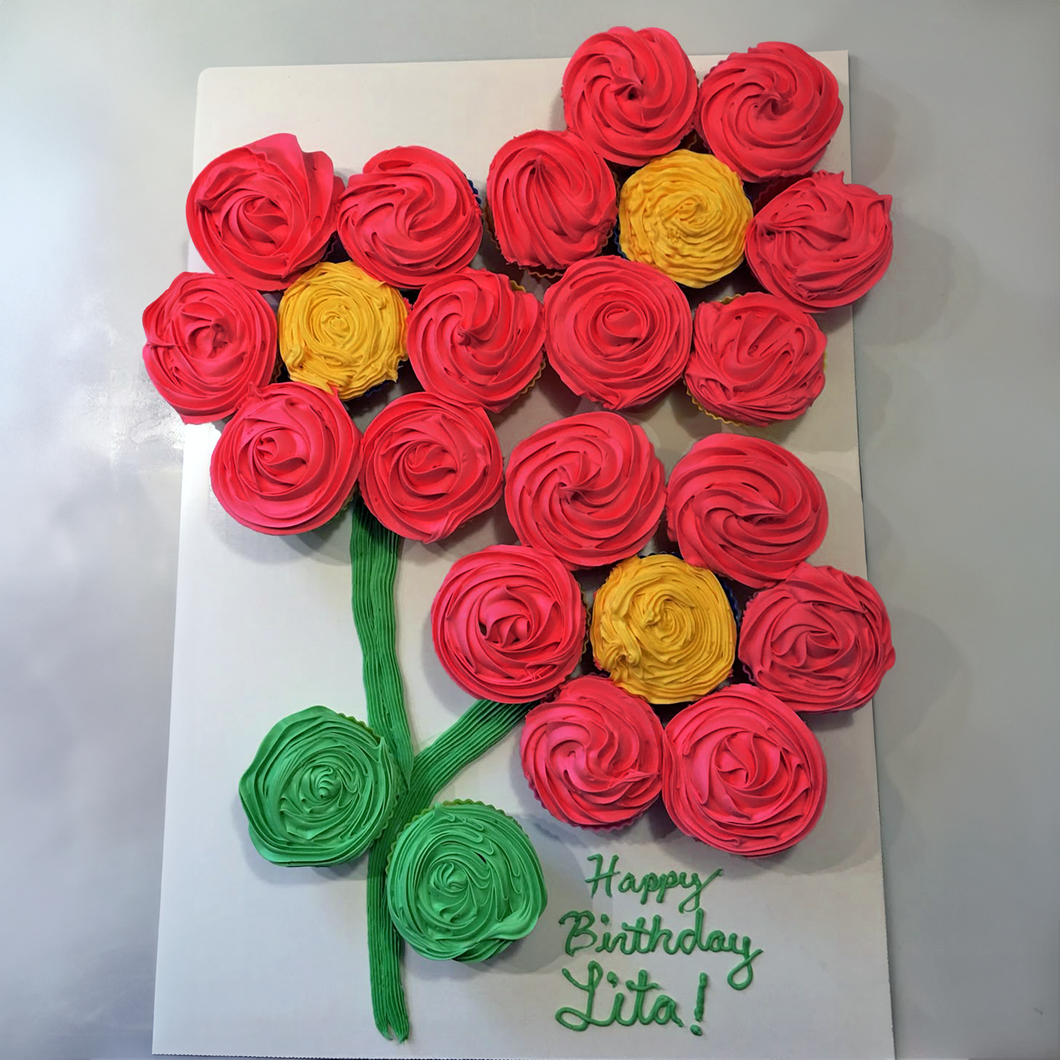 Red Flower Cupcake Cake