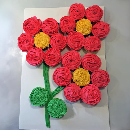 Blossom Bouquet Kosher Cupcake Cake, pull-apart cupcake arrangement in pink and yellow blooms