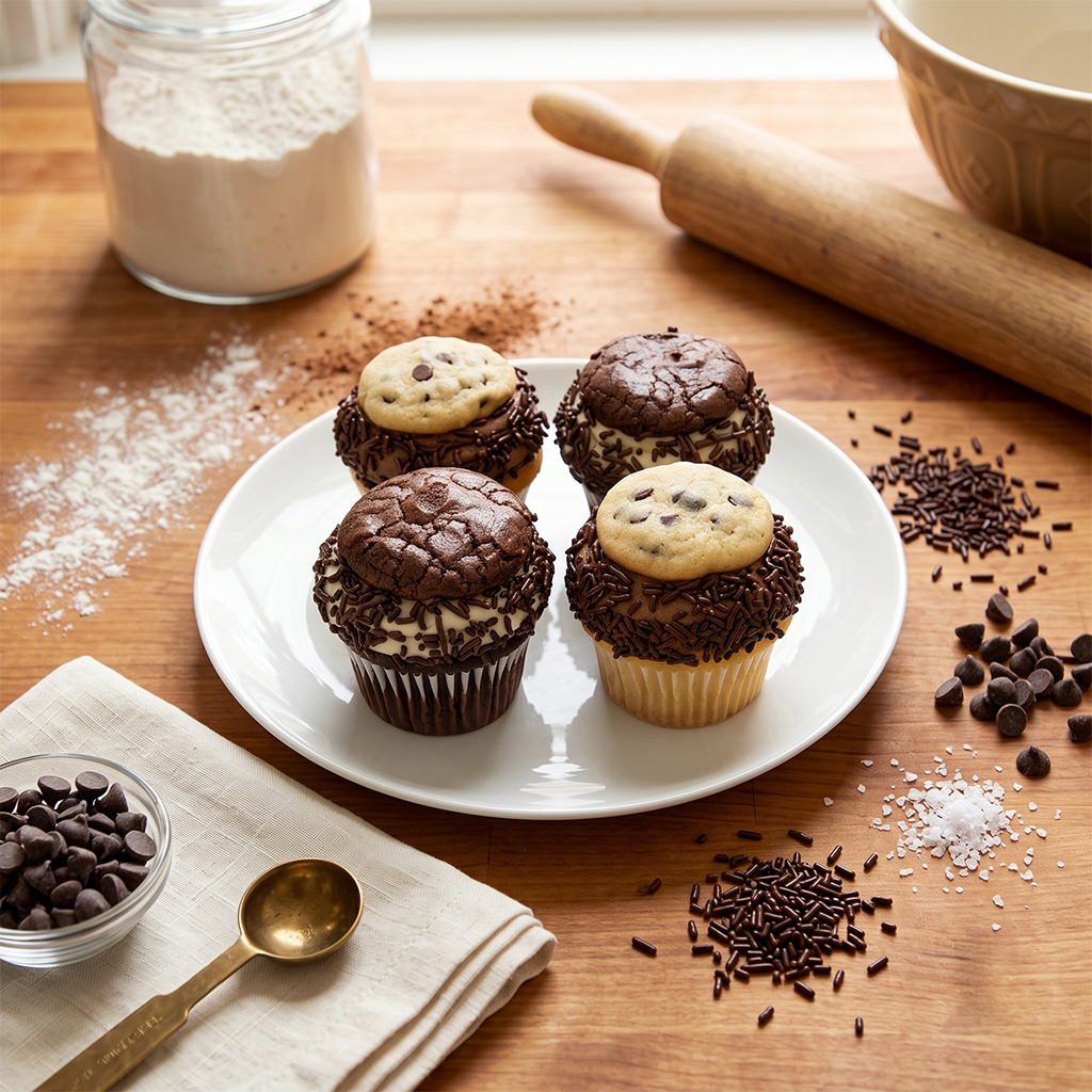 Choco cookies kosher cupcake with chocolate base and cookie topping