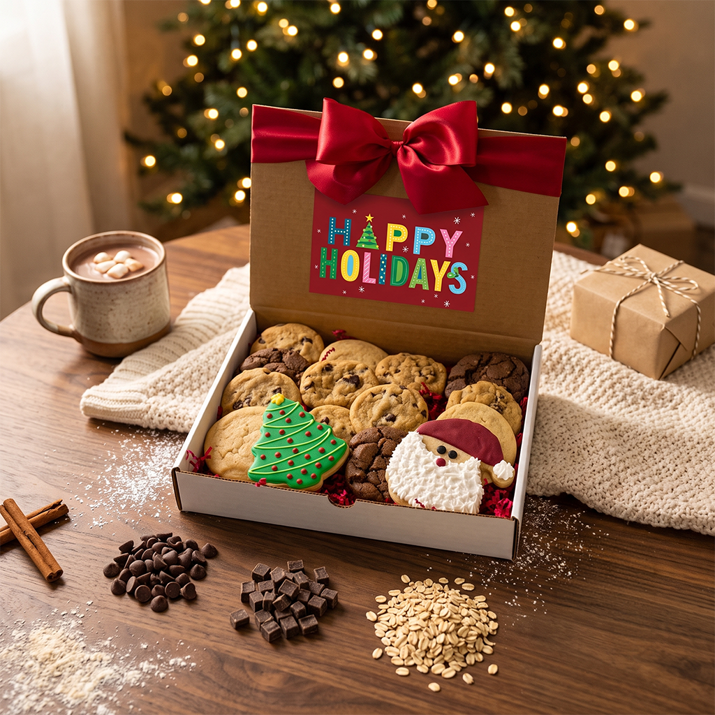 Christmas kosher cookies and brownies gift box with holiday decorated treats