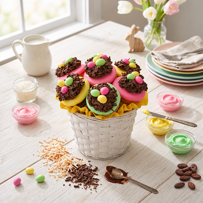 Easter kosher cupcake bouquet with bird's nest cupcakes | Iris Lee