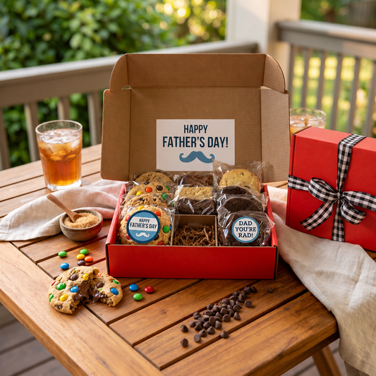 Father's Day kosher cookies and brownies gift box on a patio | Iris Lee