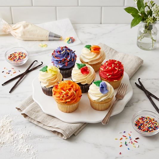 Floral sprinkles kosher cupcake with buttercream flower and sprinkles