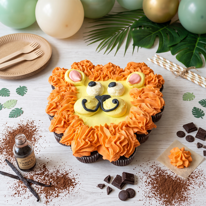Lion Kosher Cupcake Cake, pull-apart cupcake arrangement shaped like a lion's face and mane