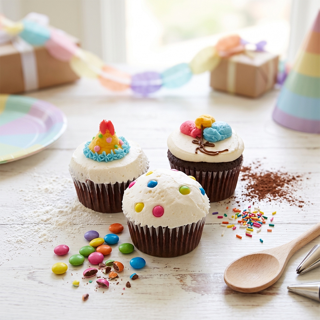 Party kosher cupcake with festive buttercream swirl