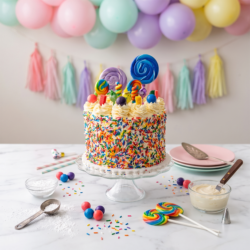 Rainbow Sprinkles Candy Cake