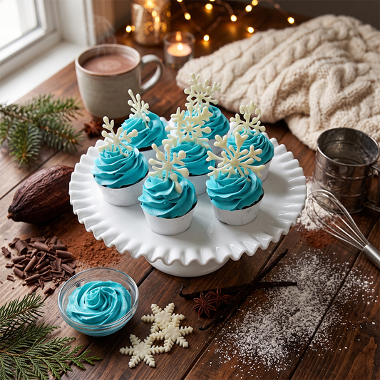 Snowflake kosher cupcake with buttercream snowflake design