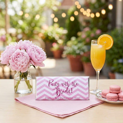 Party with the Bride design, wrapped Hershey bar styled at a bachelorette brunch table setting