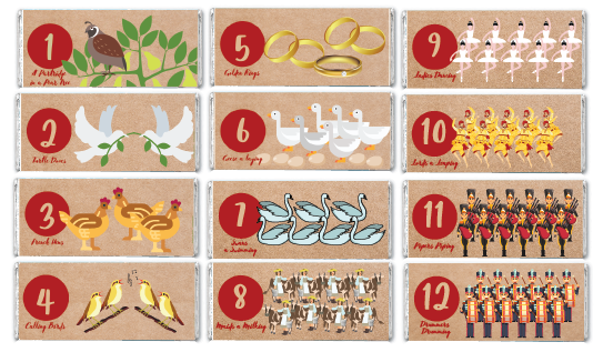 12 Days of Christmas Candy Bars