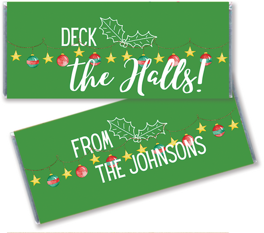 Deck the Halls Ornament Banner Wrapped Hershey Bars