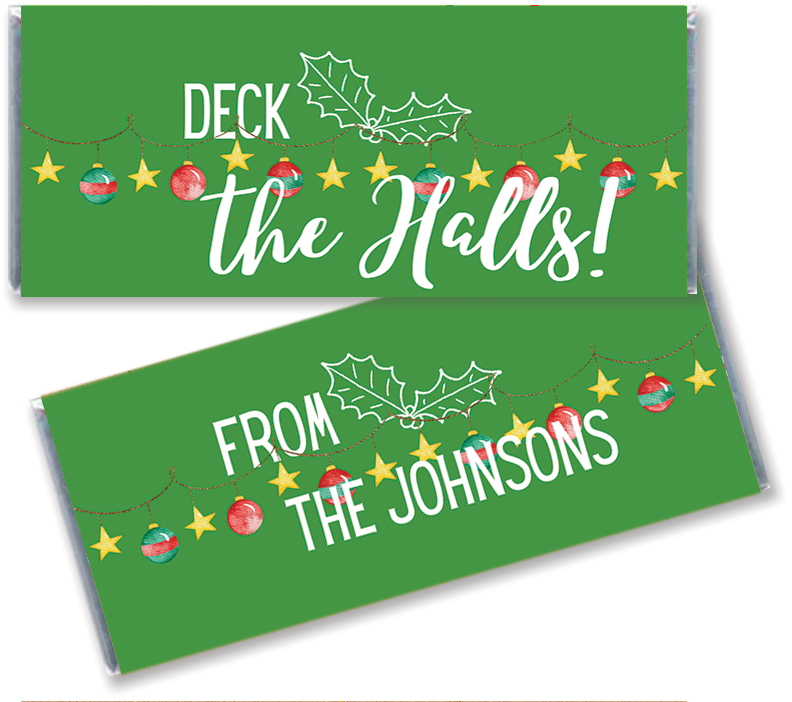 Deck the Halls Ornament Banner Wrapped Hershey Bars