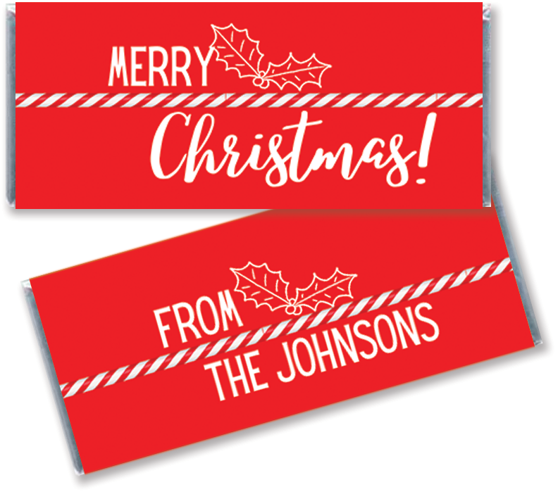 Merry Christmas Candy Cane Stripe Wrapped Hershey Bars