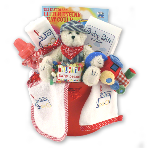 The Little Engine that Cooed Baby Boy Gift Basket